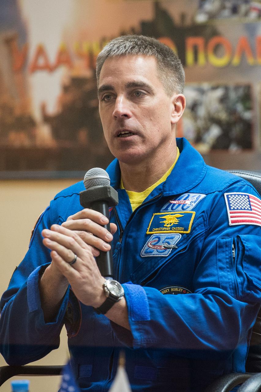 jsc2020e017038 - At the Cosmonaut Hotel crew quarters in Baikonur, Kazakhstan, Expedition 63 crewmember Chris Cassidy of NASA responds to questions provided by reporters in a virtual question and answer session April 8 as he prepares for launch. Cassidy and Anatoly Ivanishin and Ivan Vagner of Roscosmos will launch April 9 on the Soyuz MS-16 spacecraft from the Baikonur Cosmodrome for a six-and-a-half month mission on the International Space Station...Andrey Shelepin/Gagarin Cosmonaut Training Center..