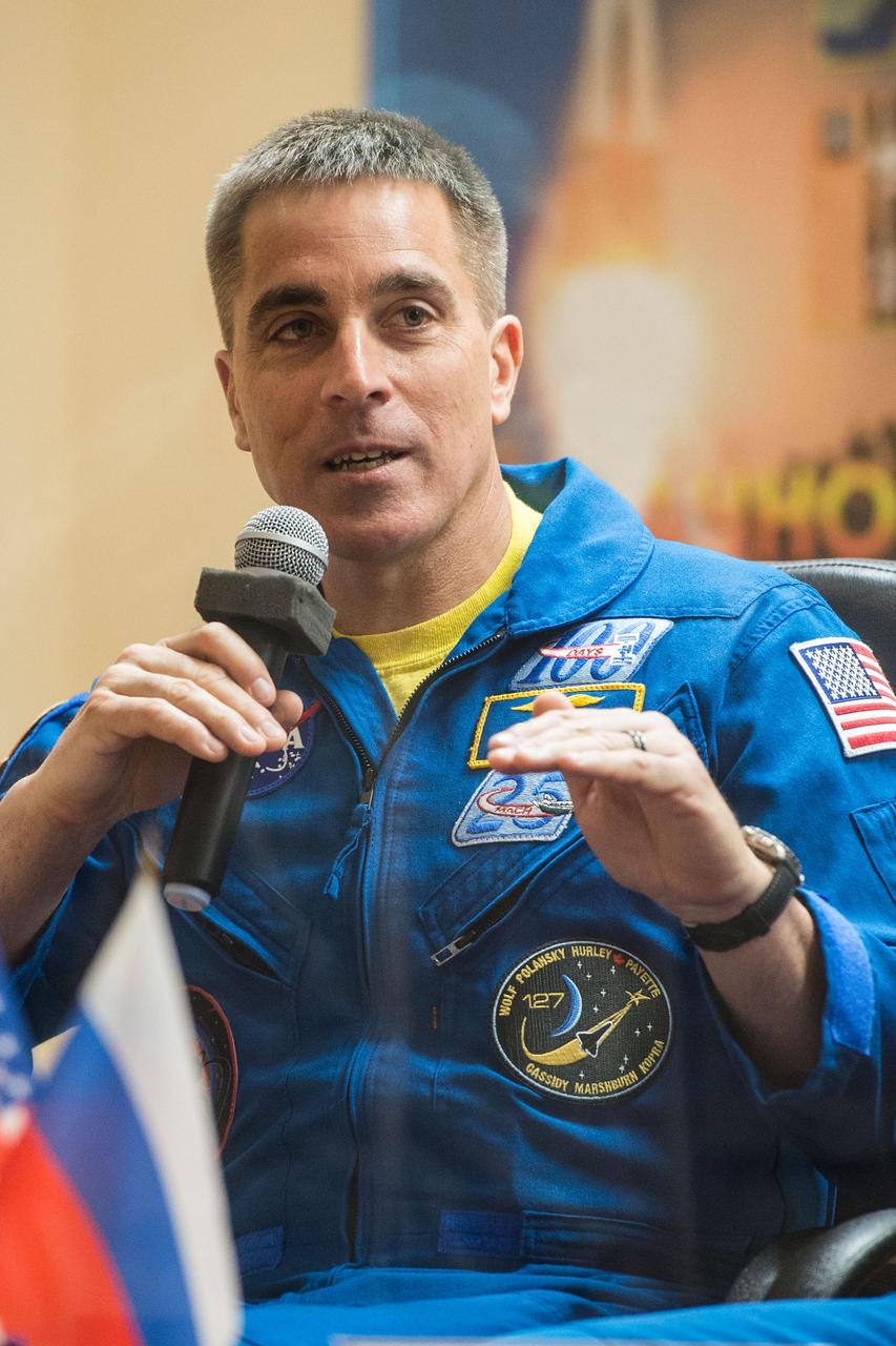 jsc2020e017043 - At the Cosmonaut Hotel crew quarters in Baikonur, Kazakhstan, Expedition 63 crewmember Chris Cassidy of NASA responds to questions provided by reporters in a virtual question and answer session April 8 as he prepares for launch. Cassidy and Anatoly Ivanishin and Ivan Vagner of Roscosmos will launch April 9 on the Soyuz MS-16 spacecraft from the Baikonur Cosmodrome for a six-and-a-half month mission on the International Space Station...Andrey Shelepin/Gagarin Cosmonaut Training Center.