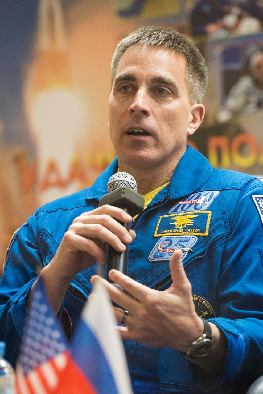 jsc2020e017044 - At the Cosmonaut Hotel crew quarters in Baikonur, Kazakhstan, Expedition 63 crewmember Chris Cassidy of NASA responds to questions provided by reporters in a virtual question and answer session April 8 as he prepares for launch. Cassidy and Anatoly Ivanishin and Ivan Vagner of Roscosmos will launch April 9 on the Soyuz MS-16 spacecraft from the Baikonur Cosmodrome for a six-and-a-half month mission on the International Space Station...Andrey Shelepin/Gagarin Cosmonaut Training Center.