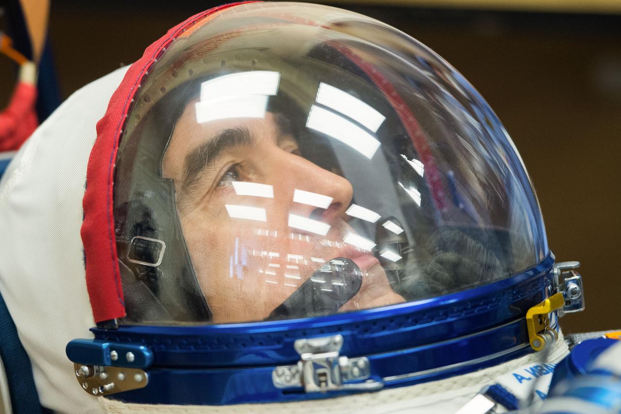 jsc2020e017085 - Expedition 63 Preflight - Expedition 63 crewmember Anatoly Ivanishin of Roscosmos has his Sokol suit pressure checked ahead of his launch on a Soyuz rocket with Ivan Vagner of Roscosmos, and Chris Cassidy of NASA, Thursday, April 9, 2020 at the Baikonur Cosmodrome in Kazakhstan. A few hours later, they lifted off for a six-and-a-half month mission on the International Space Station. Photo Credit: (NASA/GCTC/Andrey Shelepin)