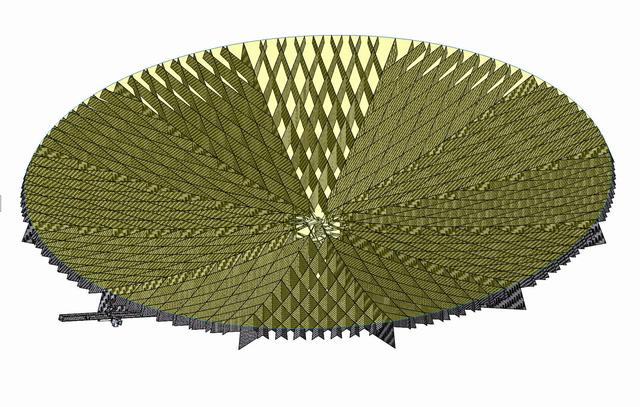 jsc2020e040943 (9/10/2020) --- An example of a copper zirconium antenna metal mesh on a deployable reflector. The Exposure Experiment of Copper-Zirconium Antenna Metal Mesh to the Space Environment (ExHAM-Antenna Metal Mesh) investigation tests how well an antenna metal mesh, made from copper and zirconium, performs in the space environment in low-Earth orbit (LEO). While in space, the antenna metal mesh is exposed to cosmic rays and atomic oxygen in the LEO space environment - which can degrade antenna performance. Image Credit: Technosolver Corporation, JAXA.