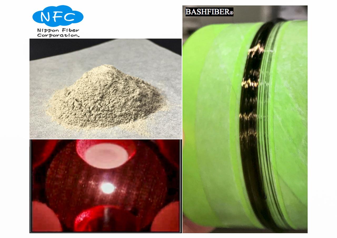 jsc2020e040946 (9/10/2020) --- A picture of roving fiber (right), which is made from fly ash (upper left) in a Japanese thermal power station. A mass production project for this fiber is in progress. Detailed properties are being investigated on the ISS. One of the tests was conducted at the Electrostatic Levitation Furnace (ELF) aboard the ISS from April to May 2020 (lower left). The Exposure test of of BASHFIBER® (ExHAM-Nippon Fiber-2) tests the resistance of a thread-like fiber to cosmic rays on the exterior of the International Space Station (ISS). BASHFIBER is a mixture of basalt rock and fly ash, with high resistance to acid and salt. The fiber has the potential for a variety of applications making use of an abundant byproduct.