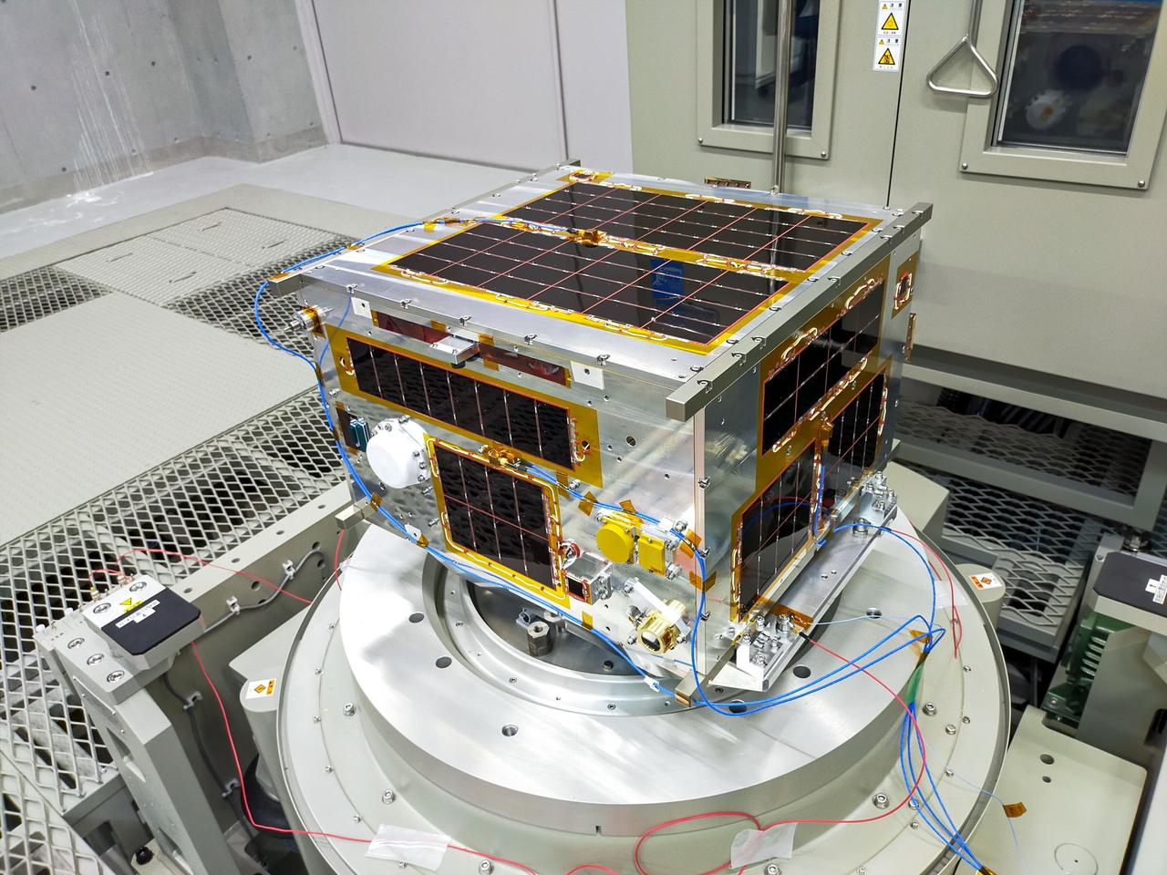 jsc2020e049614 (8/7/2020) --- A preflight view of the MMSAT-1 flight unit. MMSAT-1 is Myanmar’s first 50 kg-class MicroSat, that deploys during the JEM Small Satellite Orbital Deployer-M2 (J-SSOD-M2) micro-satellite deployment mission. The satellite mission aims to help provide information to implement more efficient and systematic agricultural practices in Myanmar and monitor natural disasters through the provision of satellite imagery.  Photo courtesy of: TohokuHokkaido University