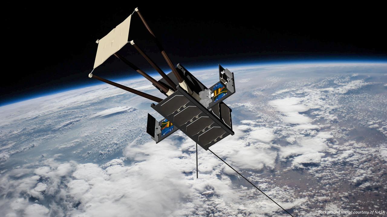 jsc2020e049615 (11/25/2020) --- A CAD model of the OPUSAT-II after deploying the deployment mechanism. The Osaka Prefecture University Satellite-II (OPUSAT-II) has two main missions, the transmission of High-speed data in an amateur radio band and the deployment of a two-dimensional deployable plate for high communications efficiency and high storage performance to demonstrate for use in the next generation of satellites. Image Credit:Osaka Prefecture University