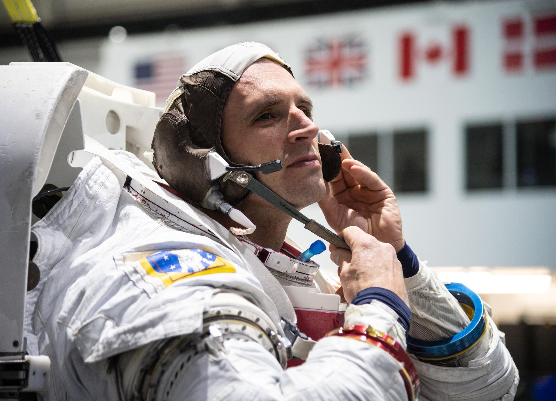 Astronaut Joshua Kutryk of CSA (Canadian Space Agency) is pictured during a spacewalk training session at Johnson Space Center's Neutral Buoyancy Laboratory in Houston, Texas.