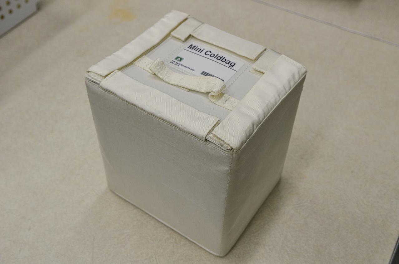 jsc2021e019955 (8/10/2015) --- A preflight photo of a Mini Coldbag. The Mini Coldbag is a temperature control resource that provides for the specific needs for scientific samples and other temperature-sensitive payload items. These options are available on the International Space Station (ISS) during launch and return operations.