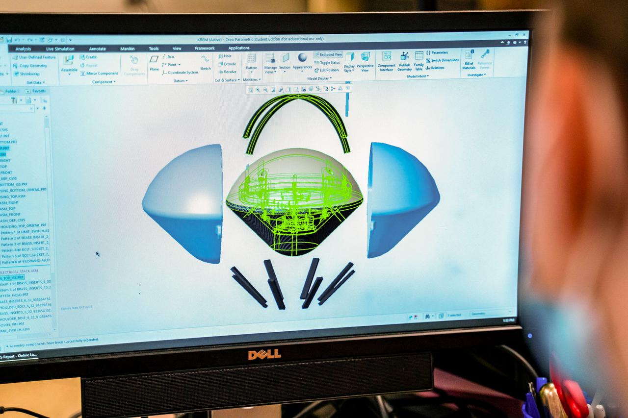 jsc2021e031157 (7/22/2021) --- A view of the KREP Ecapsule model. The Kentucky Re-Entry Probe Experiment (KREPE) demonstrates an affordable technology for re-entry experiments and provides flight data on Thermal Protection Systems (TPS) to help validate computational models.  Photo courtesy of the University of Kentucky.