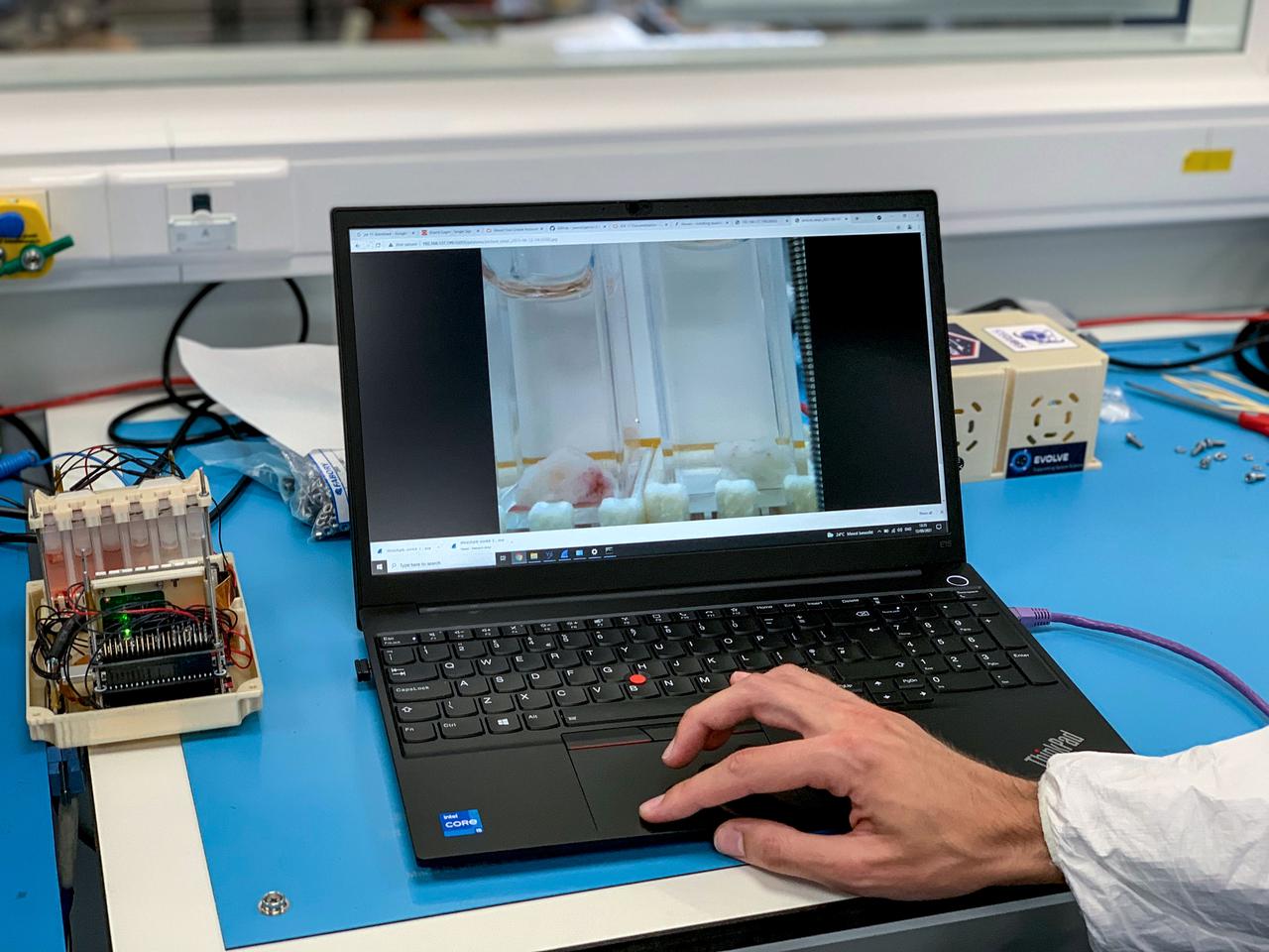 jsc2021e037898 (8/12/2021) --- A preflight image shows a zoomed up picture of two sample cuvettes containing human skin samples taken by the raspberry Pi video feed. Videos of up to 60 FPS can be recorded and saved for remote use. The Ice Cubes #9 – Project Maleth (Space Omics Analysis of the Skin Microbiome of Diabetic Foot Ulcers, or SpaceOMIX) investigation that studies Diabetes Mellitus Type 2 and Diabetic Foot Ulcers (DFU) using genetics and space biosciences is new and innovative research. Image courtesy Space Applications Services.