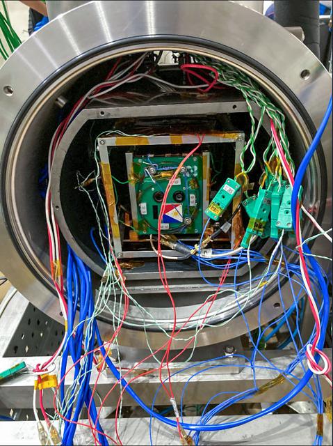 jsc2021e042551 (8/31/2021) --- Maya-3 and Maya-4 (Maya-3 in front) inside the Small Thermal Vacuum Chamber at the Center for Nanosatellite Testing, Kyushu Institute of Technology. The BIRDS-2S project consists of the Maya-3 and Maya-4 CubeSats, the first Philippine university-built cube satellites developed by eight graduate students under the Space science education and Technology Proliferation through University Partnerships (STeP-UP) Project.