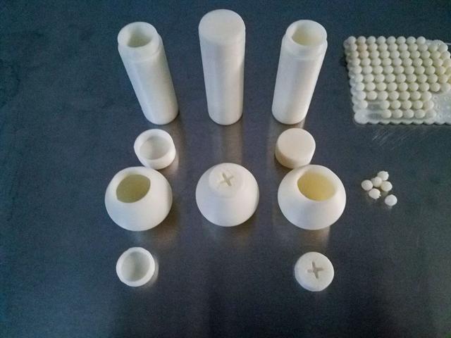 jsc2021e042554 (8/31/2021) --- Ground reference models of 3D-Printed items (shells and beads as granular filling material) as produced by the Additive Manufacturing Facility (AMF). The Granular Damping (ESA-EPO-Granular Damping) investigation studies the dynamics of granular matter (e.g. sand, corn, snow, rocks, dust or similar). Granular matter sediments on Earth, but can form a gas-like state of matter in space. Image courtesy of MadeInSpace.