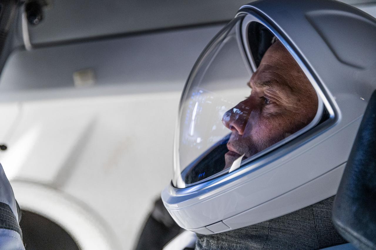 jsc2021e043288 (Aug. 16, 2021) --- NASA astronaut and SpaceX Crew-3 Pilot Thomas Marshburn is pictured in his spacesuit during a training session at SpaceX headquarters in Hawthorns, California. Credit: SpaceX