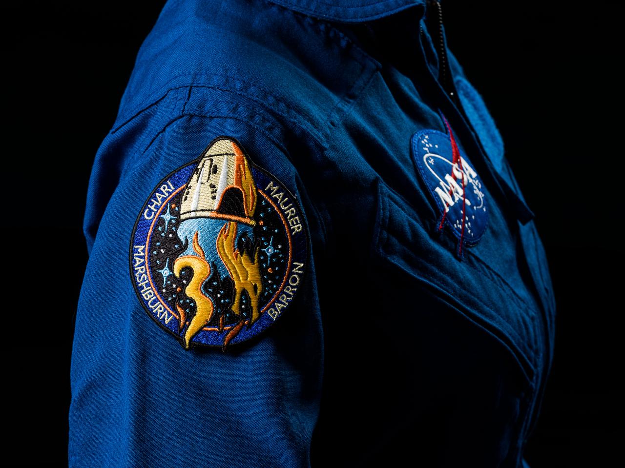 jsc2021e046979 (Oct. 18, 2021) --- The SpaceX Crew-3 insignia patch is pictured attached to NASA's blue flight suit.