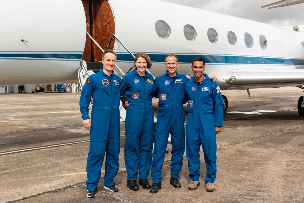 SpaceX Crew-3 astronauts Raja Chari, Thomas Marshburn, Matthias Maurer and Kayla Barron departing Ellington Field, Houston, Texas for their launch at KSC.  Photo Date: October 26, 2021.  Photographer: Robert Markowitz