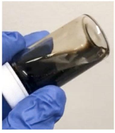 jsc2021e058716 (11/10/2021) --- A preflight image of Graphene oxide aqueous dispersion. Space-production of Lightweight 3D Graphene Aerogels ( SUBSA-ugGA ) examines graphene-based hydrogel production on Earth and in microgravity conditions, towards producing aerogels with improved microstructure uniformity and material properties for both Earth and space applications. Image courtesy of UC Berkeley, Prof. Maboudian.