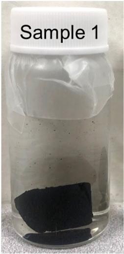 jsc2021e058717 (11/10/2021) --- A preflight image of graphene hydrogel in aqueous solution. Space-production of Lightweight 3D Graphene Aerogels ( SUBSA-ugGA ) examines graphene-based hydrogel production on Earth and in microgravity conditions, towards producing aerogels with improved microstructure uniformity and material properties for both Earth and space applications. Image courtesy of UC Berkeley, Prof. Maboudian.