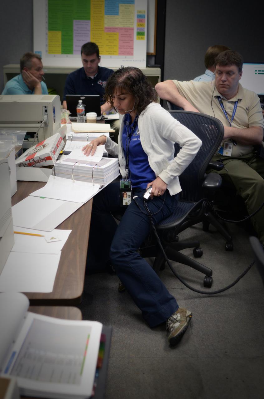 Teams conduct powerup and docking operations for the Sensor Test for Orion Relative Navigation Risk Mitigation (STORRM) in a payload support room at Johnson Space Center’s Mission Control Center in Houston on May 17, 2011. STORRM was successfully demonstrated on Space Shuttle Endeavour’s STS-134 mission to the International Space Station. The goal of STORRM was to validate a new relative navigation sensor based on advanced laser and detector technology that will make docking and undocking spacecraft easier and safer. It also tested the hardware in the same environment that the sensors would experience on the first Orion rendezvous to another vehicle.