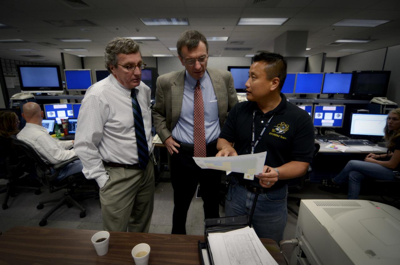 Teams conduct powerup and docking operations for the Sensor Test for Orion Relative Navigation Risk Mitigation (STORRM) in a payload support room at Johnson Space Center’s Mission Control Center in Houston on May 18, 2011. STORRM was successfully demonstrated on Space Shuttle Endeavour’s STS-134 mission to the International Space Station. The goal of STORRM was to validate a new relative navigation sensor based on advanced laser and detector technology that will make docking and undocking spacecraft easier and safer. It also tested the hardware in the same environment that the sensors would experience on the first Orion rendezvous to another vehicle.