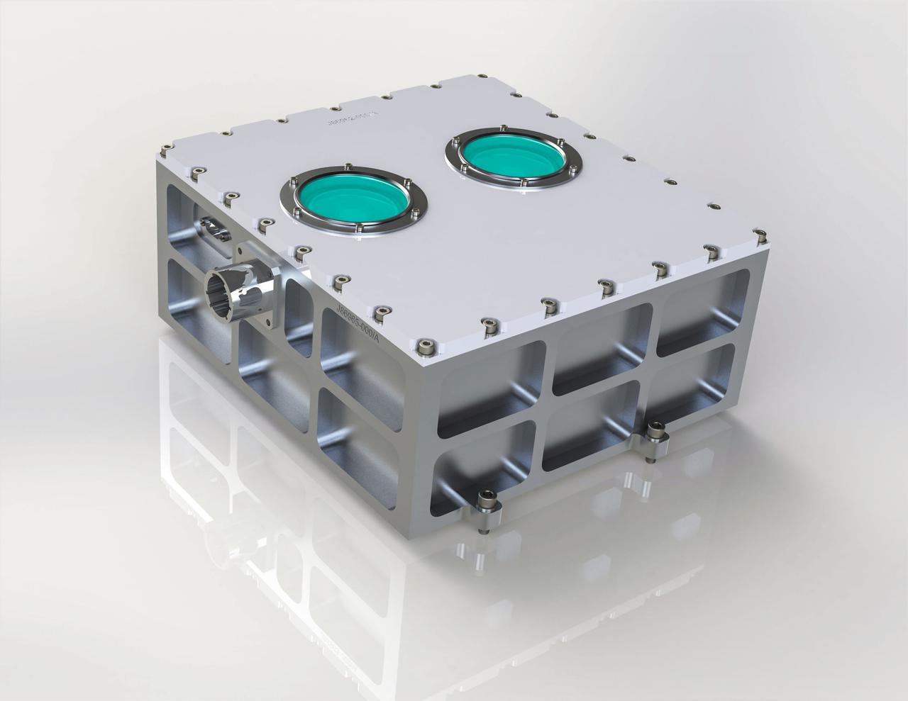 jsc2022e031221 (4/26/2022) --- An external view of the LEONIDAS payload displaying the NREP interface connection and viewing windows for the standard optical sensor and event based sensor. LEO-TM N-REP ISS Demonstration Advanced Sensor (Nanoracks-LEONIDAS) explores design of low-Earth orbit satellites to perform portions of the Department of Energy mission. The investigation collects data on various backgrounds (local time of day, glint, clouds, etc.) to support development of a machine learning algorithm.  Imagery courtesy of Sandia National Laboratory.
