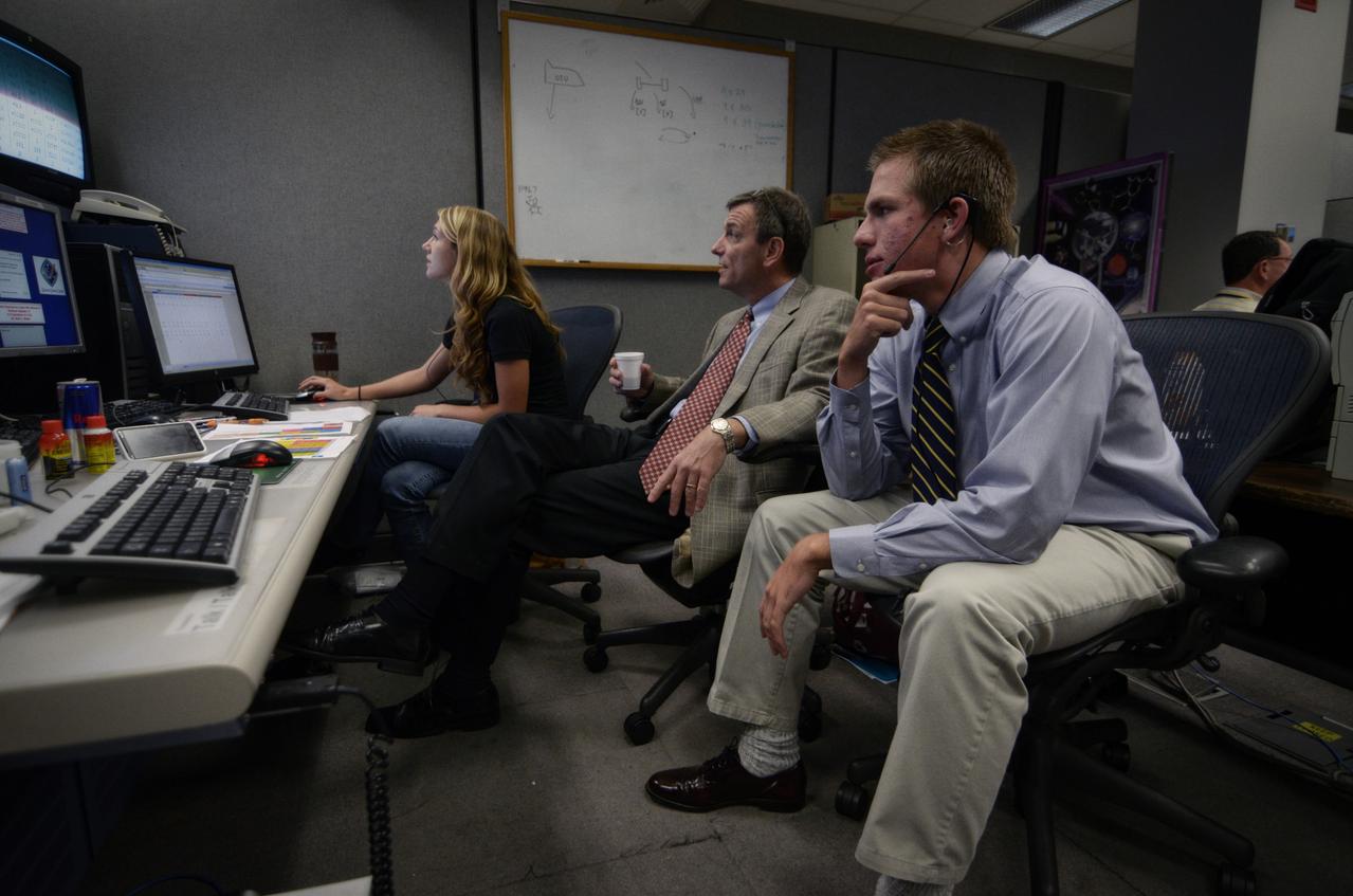 Teams conduct powerup and docking operations for the Sensor Test for Orion Relative Navigation Risk Mitigation (STORRM) in a payload support room at Johnson Space Center’s Mission Control Center in Houston on May 18, 2011. STORMM was successfully demonstrated on Space Shuttle Endeavour’s STS-134 mission to the International Space Station..The goal of STORRM was to validate a new relative navigation sensor based on advanced laser and detector technology that will make docking and undocking spacecraft easier and safer. It also tested the hardware in the same environment that the sensors would experience on the first Orion rendezvous to another vehicle. Part of Batch image transfer from Flickr.