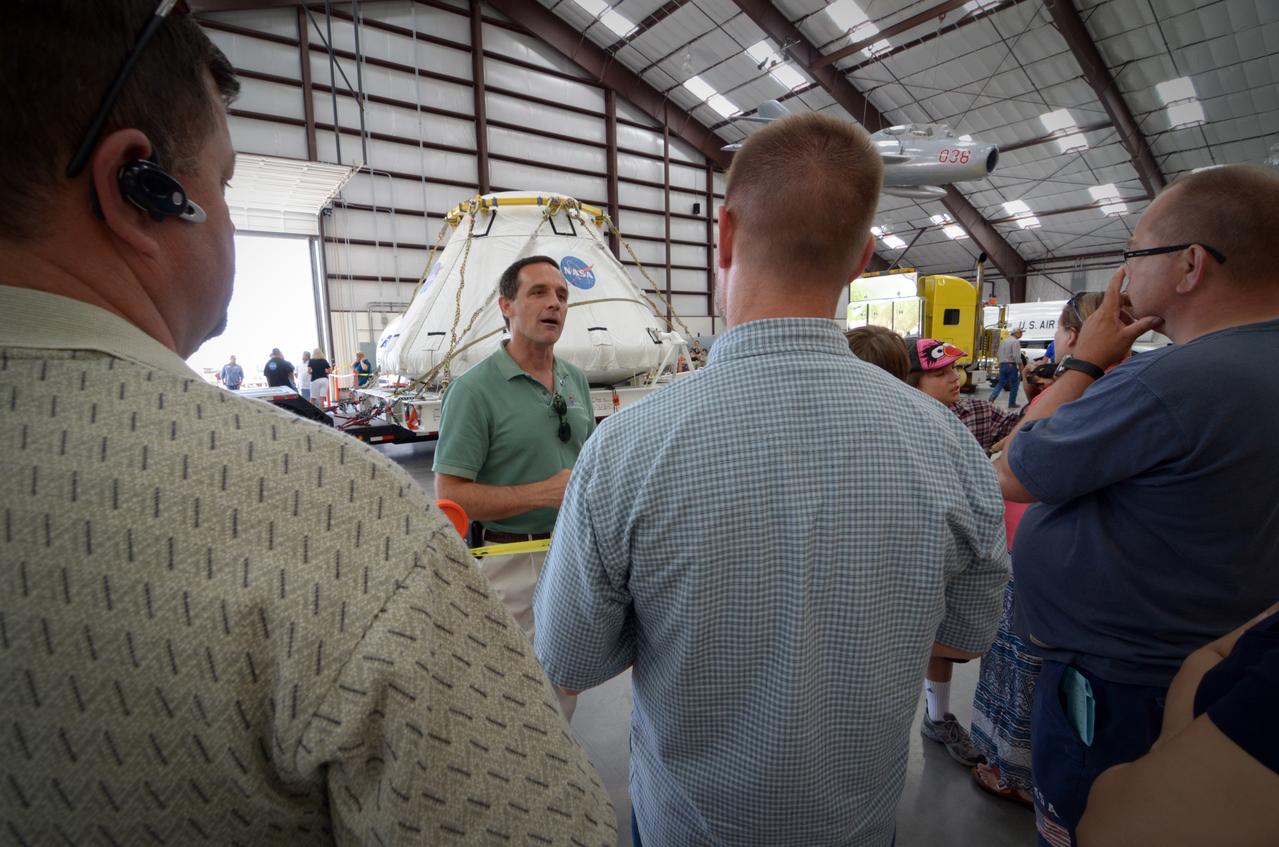 The Orion crew module flown on NASA’s Pad Abort-1 (PA-1) flight test is shown on display and NASA Astronaut Nicholas Patrick speaks at an event at the Pima Air and Space Museum in Tucson, Arizona, on June 16, 2011. Part of Batch image transfer from Flickr.