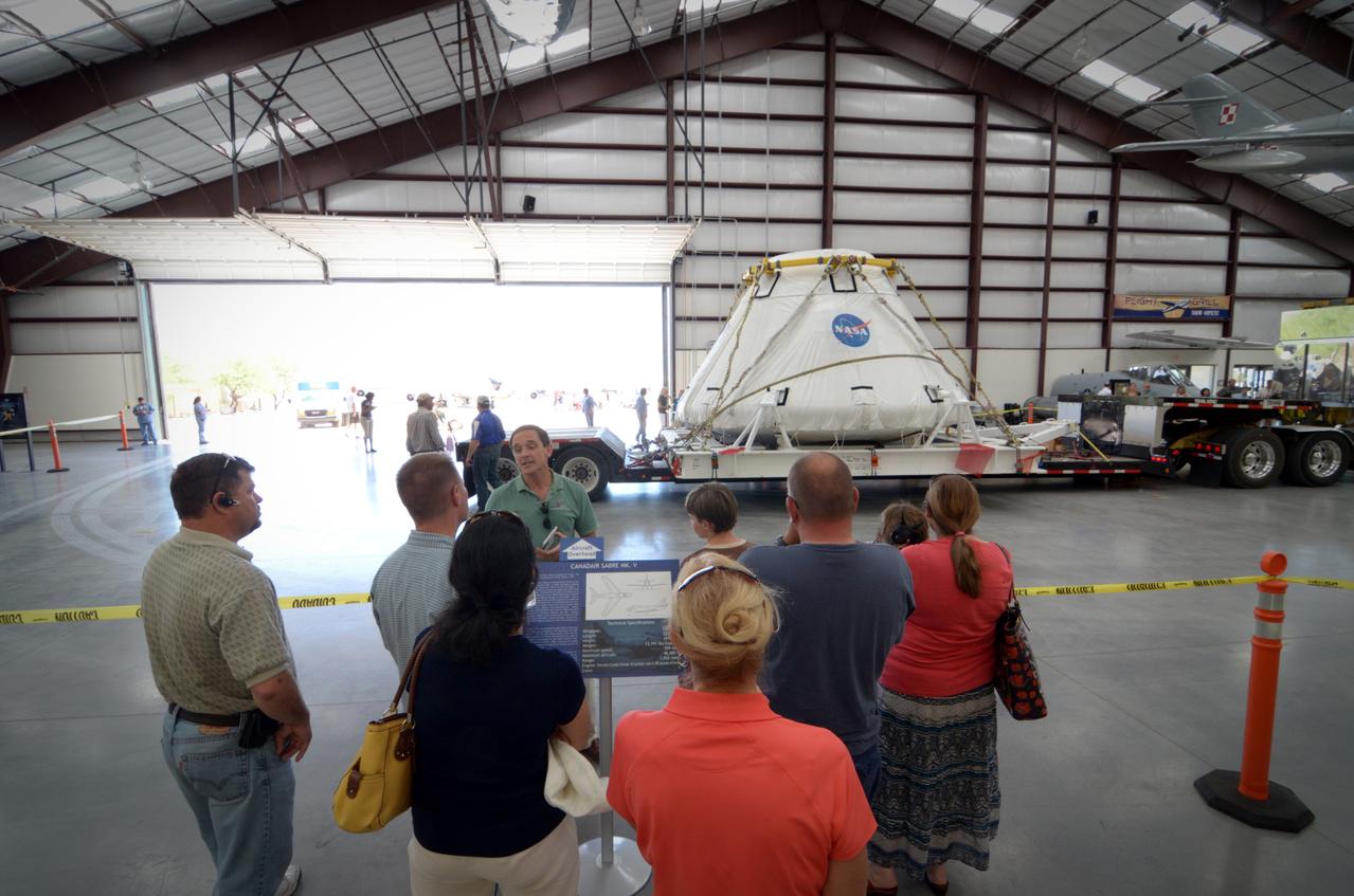 The Orion crew module flown on NASA’s Pad Abort-1 (PA-1) flight test is shown on display and NASA Astronaut Nicholas Patrick speaks at an event at the Pima Air and Space Museum in Tucson, Arizona, on June 16, 2011. Part of Batch image transfer from Flickr.