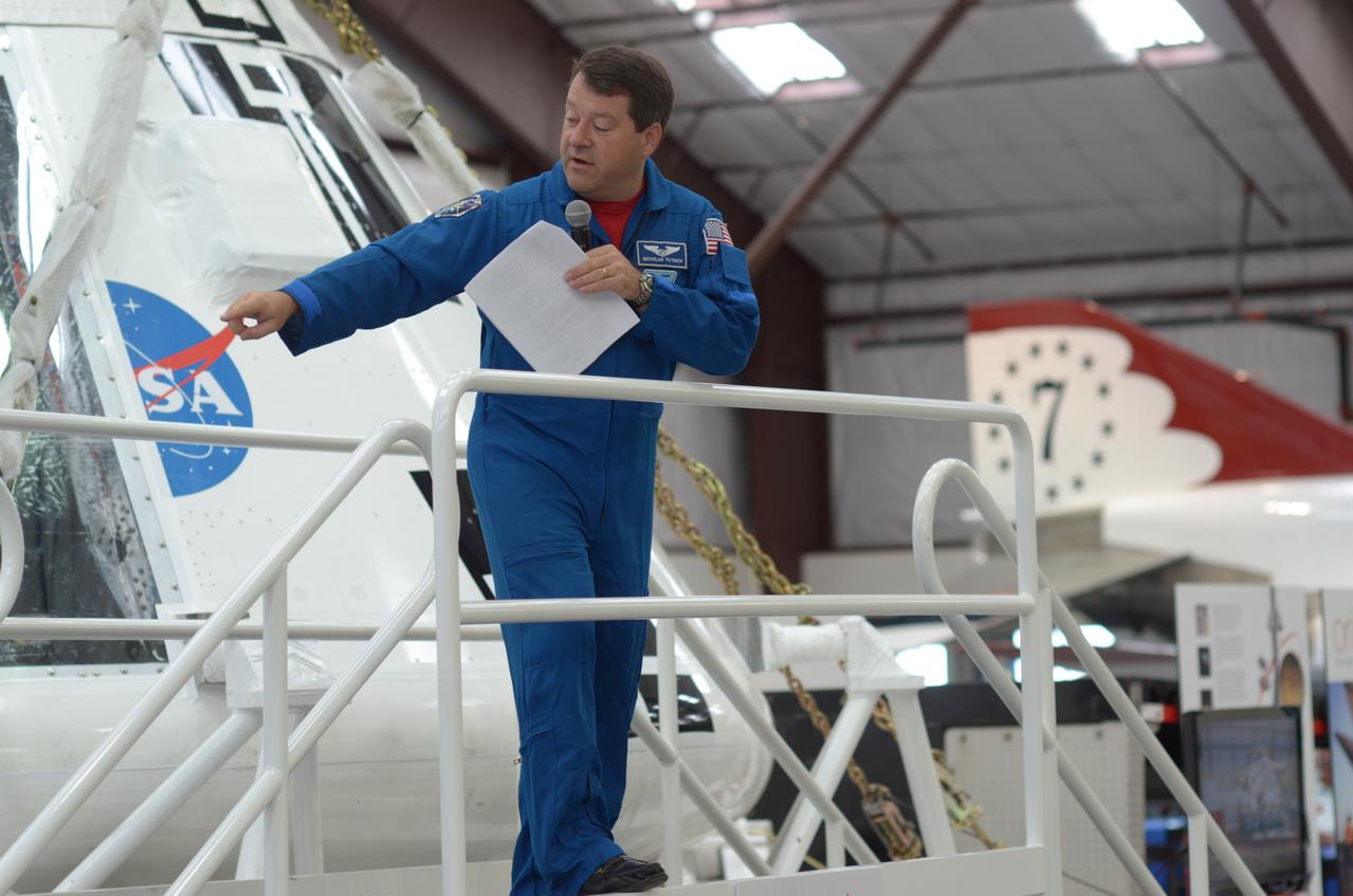 The Orion crew module flown on NASA’s Pad Abort-1 (PA-1) flight test is shown on display and NASA Astronaut Nicholas Patrick speaks at an event at the Pima Air and Space Museum in Tucson, Arizona, on June 16, 2011.   Part of Batch image transfer from Flickr.