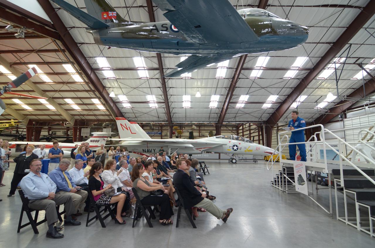 The Orion crew module flown on NASA’s Pad Abort-1 (PA-1) flight test is shown on display and NASA Astronaut Nicholas Patrick speaks at an event at the Pima Air and Space Museum in Tucson, Arizona, on June 16, 2011.   Part of Batch image transfer from Flickr.