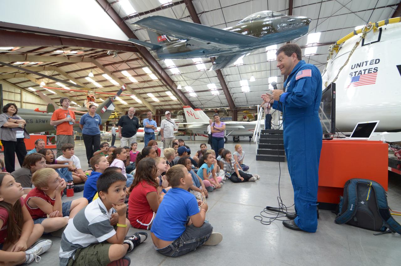 The Orion crew module flown on NASA’s Pad Abort-1 (PA-1) flight test is shown on display and NASA Astronaut Nicholas Patrick speaks at an event at the Pima Air and Space Museum in Tucson, Arizona, on June 16, 2011.   Part of Batch image transfer from Flickr.