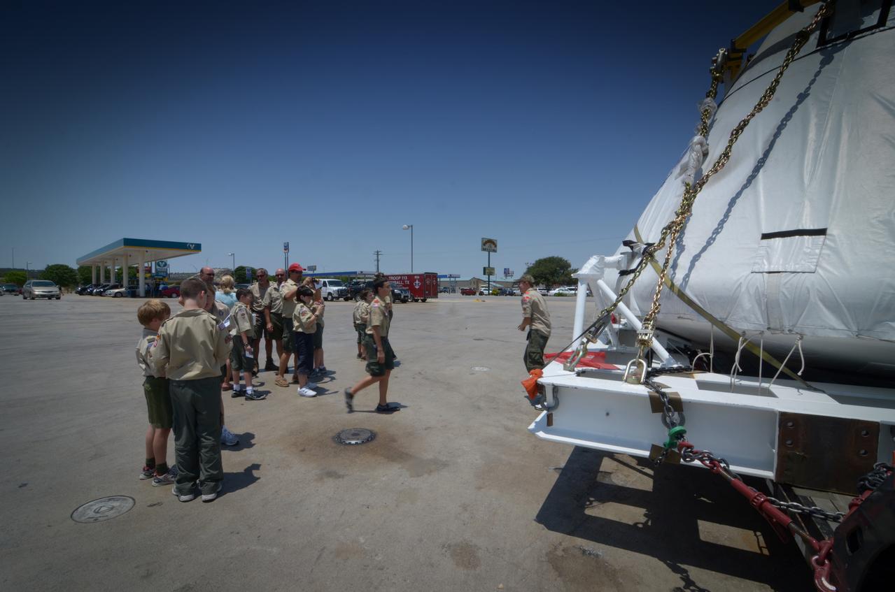 Travelers take a photo with the Orion crew module flown on NASA’s Pad Abort-1 (PA-1) flight test on the road on June 15, 2011. Part of Batch image transfer from Flickr.