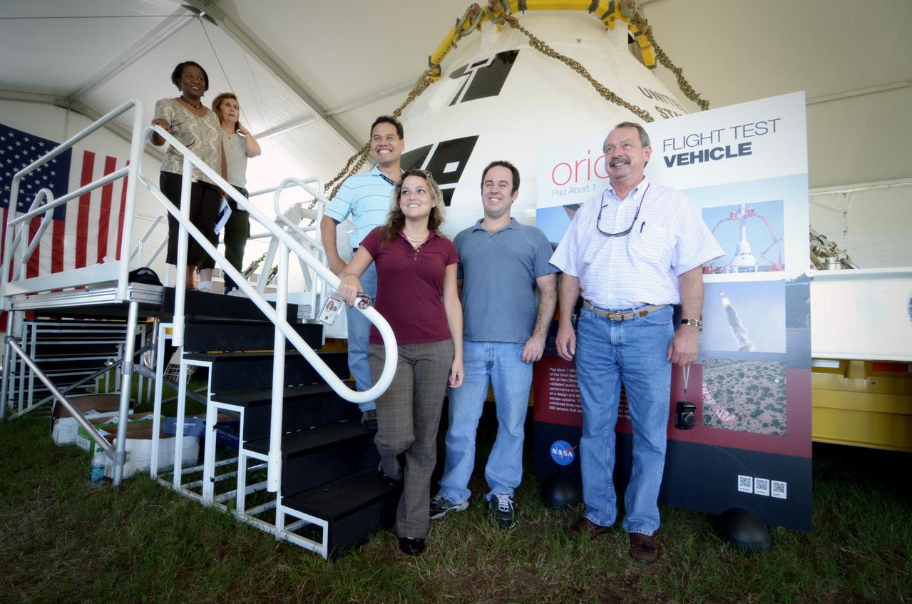 The Orion crew module flown on NASA’s Pad Abort-1 (PA-1) flight test is shown on display at an event at Kennedy Space Center in Florida on July 5, 2011 before moving into the Operations &amp; Checkout (O&amp;C) Building.  Part of Batch image transfer from Flickr.