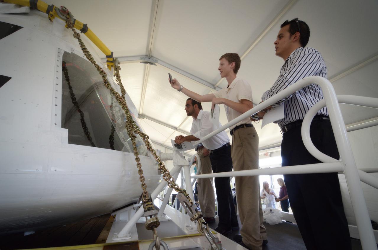 The Orion crew module flown on NASA’s Pad Abort-1 (PA-1) flight test is shown on display at an event at Kennedy Space Center in Florida on July 5, 2011 before moving into the Operations &amp; Checkout (O&amp;C) Building.  Part of Batch image transfer from Flickr.