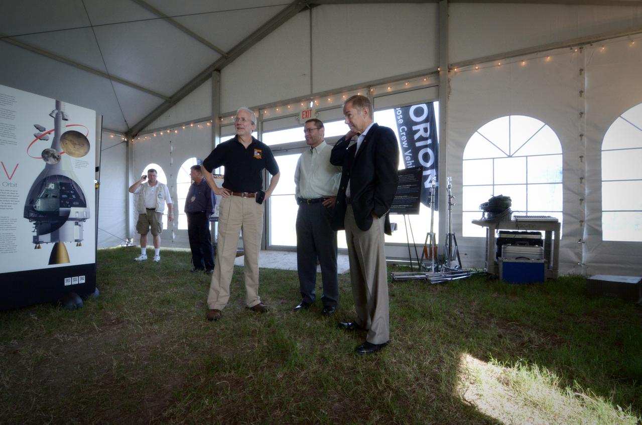 The Orion crew module flown on NASA’s Pad Abort-1 (PA-1) flight test is shown on display at an event at Kennedy Space Center in Florida on July 6, 2011 before moving into the Operations &amp; Checkout (O&amp;C) Building.  Part of Batch image transfer from Flickr.