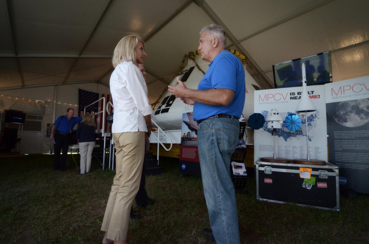 The Orion crew module flown on NASA’s Pad Abort-1 (PA-1) flight test is shown on display at an event at Kennedy Space Center in Florida on July 6, 2011 before moving into the Operations &amp; Checkout (O&amp;C) Building.  Part of Batch image transfer from Flickr.