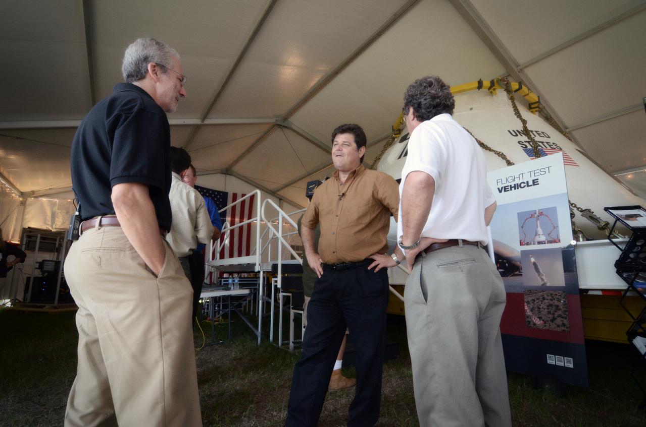 The Orion crew module flown on NASA’s Pad Abort-1 (PA-1) flight test is shown on display at an event at Kennedy Space Center in Florida on July 6, 2011 before moving into the Operations &amp; Checkout (O&amp;C) Building.  Part of Batch image transfer from Flickr.
