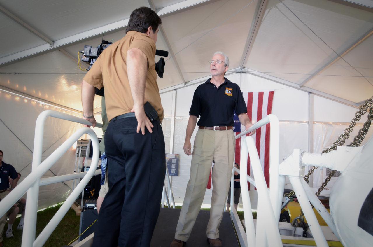 The Orion crew module flown on NASA’s Pad Abort-1 (PA-1) flight test is shown on display at an event at Kennedy Space Center in Florida on July 6, 2011 before moving into the Operations &amp; Checkout (O&amp;C) Building.  Part of Batch image transfer from Flickr.