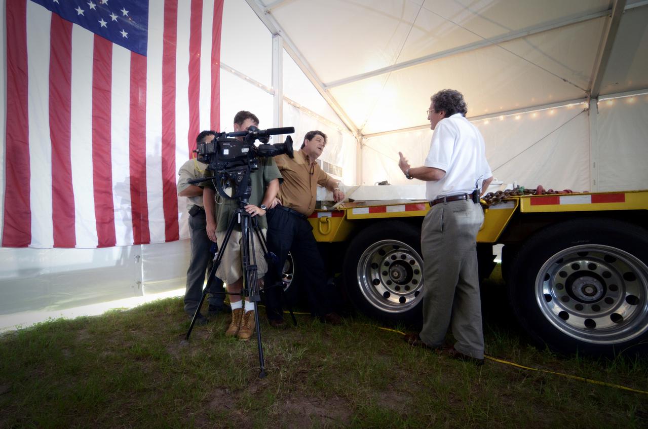 The Orion crew module flown on NASA’s Pad Abort-1 (PA-1) flight test is shown on display at an event at Kennedy Space Center in Florida on July 6, 2011 before moving into the Operations &amp; Checkout (O&amp;C) Building.  Part of Batch image transfer from Flickr.