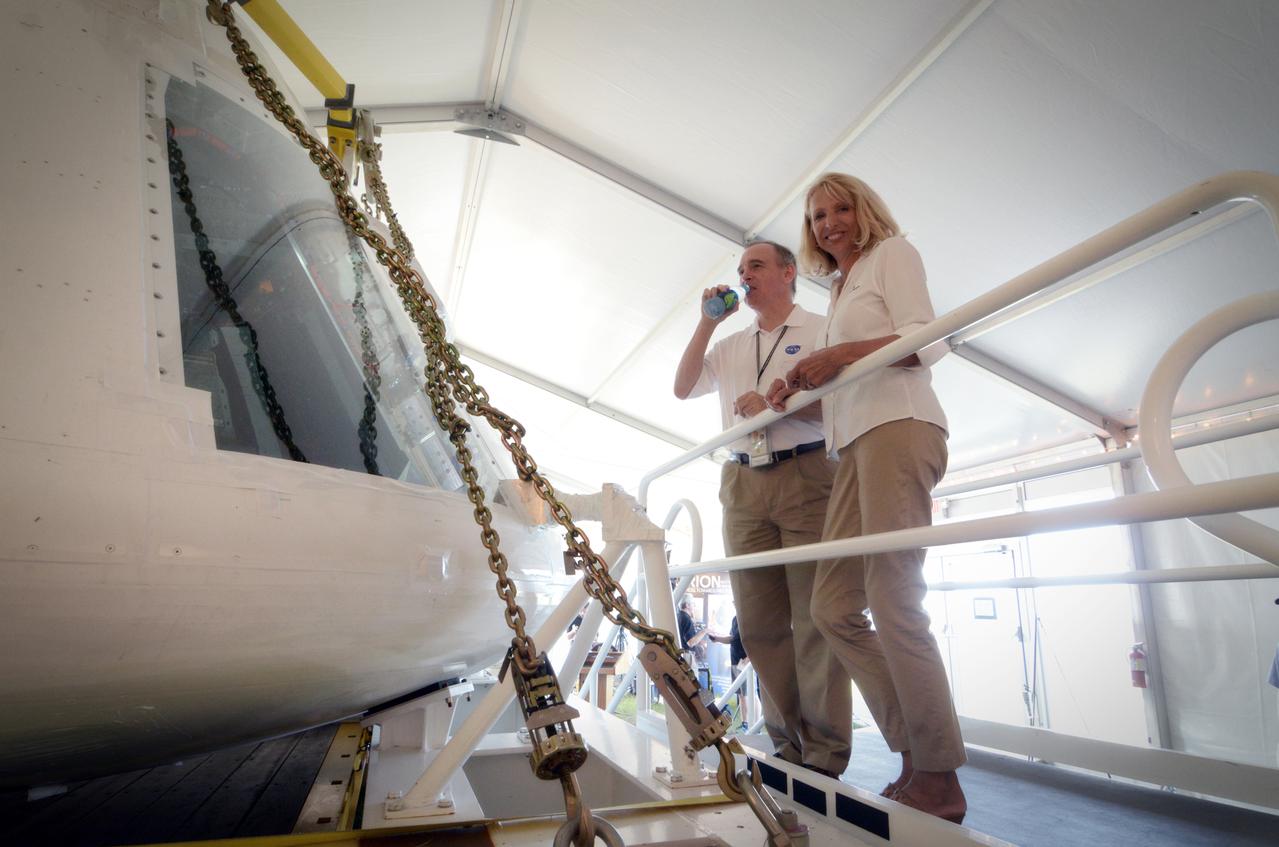 The Orion crew module flown on NASA’s Pad Abort-1 (PA-1) flight test is shown on display at an event at Kennedy Space Center in Florida on July 6, 2011 before moving into the Operations &amp; Checkout (O&amp;C) Building.  Part of Batch image transfer from Flickr.