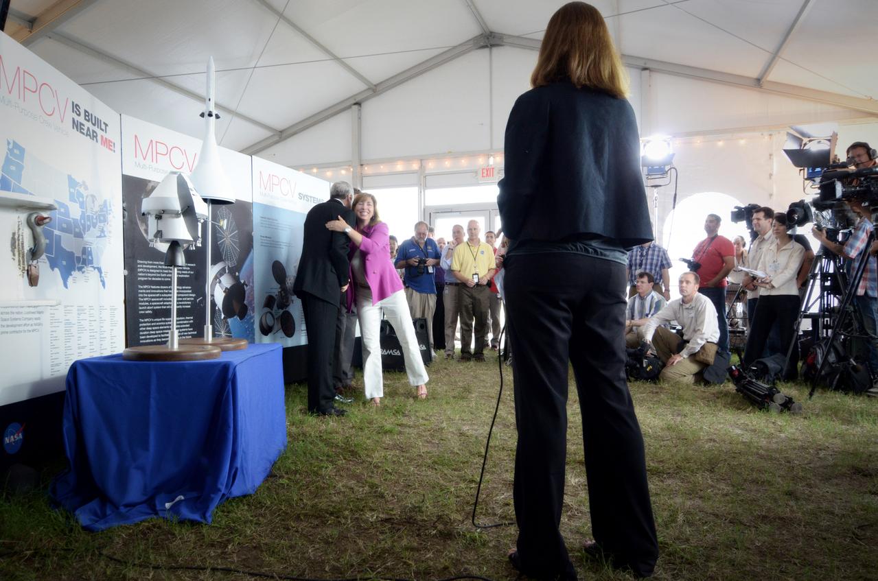 The Orion crew module flown on NASA’s Pad Abort-1 (PA-1) flight test is shown on display at an event at Kennedy Space Center in Florida on July 7, 2011 before moving into the Operations &amp; Checkout (O&amp;C) Building.  Part of Batch image transfer from Flickr.