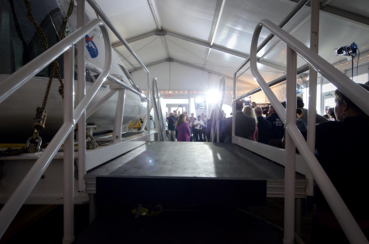 The Orion crew module flown on NASA’s Pad Abort-1 (PA-1) flight test is shown on display at an event at Kennedy Space Center in Florida on July 7, 2011 before moving into the Operations &amp; Checkout (O&amp;C) Building.  Part of Batch image transfer from Flickr.