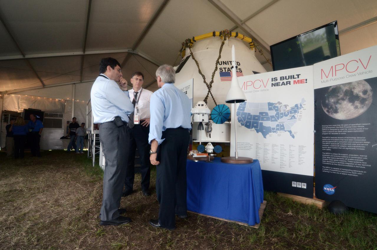 The Orion crew module flown on NASA’s Pad Abort-1 (PA-1) flight test is shown on display at an event at Kennedy Space Center in Florida on July 8, 2011 before moving into the Operations & Checkout (O&C) Building. Part of Batch image transfer from Flickr.