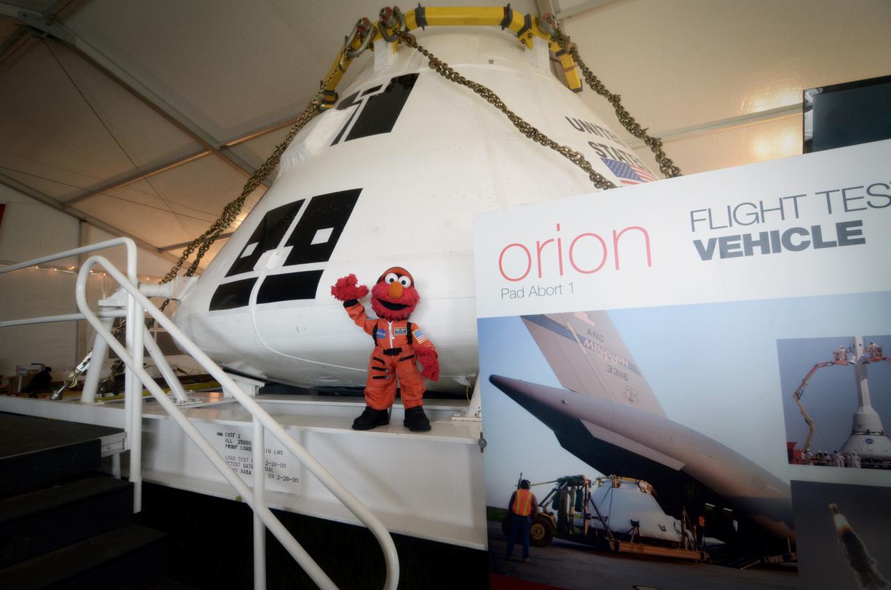 The Orion crew module flown on NASA’s Pad Abort-1 (PA-1) flight test is shown on display at an event at Kennedy Space Center in Florida on July 8, 2011 before moving into the Operations &amp; Checkout (O&amp;C) Building.  Part of Batch image transfer from Flickr.