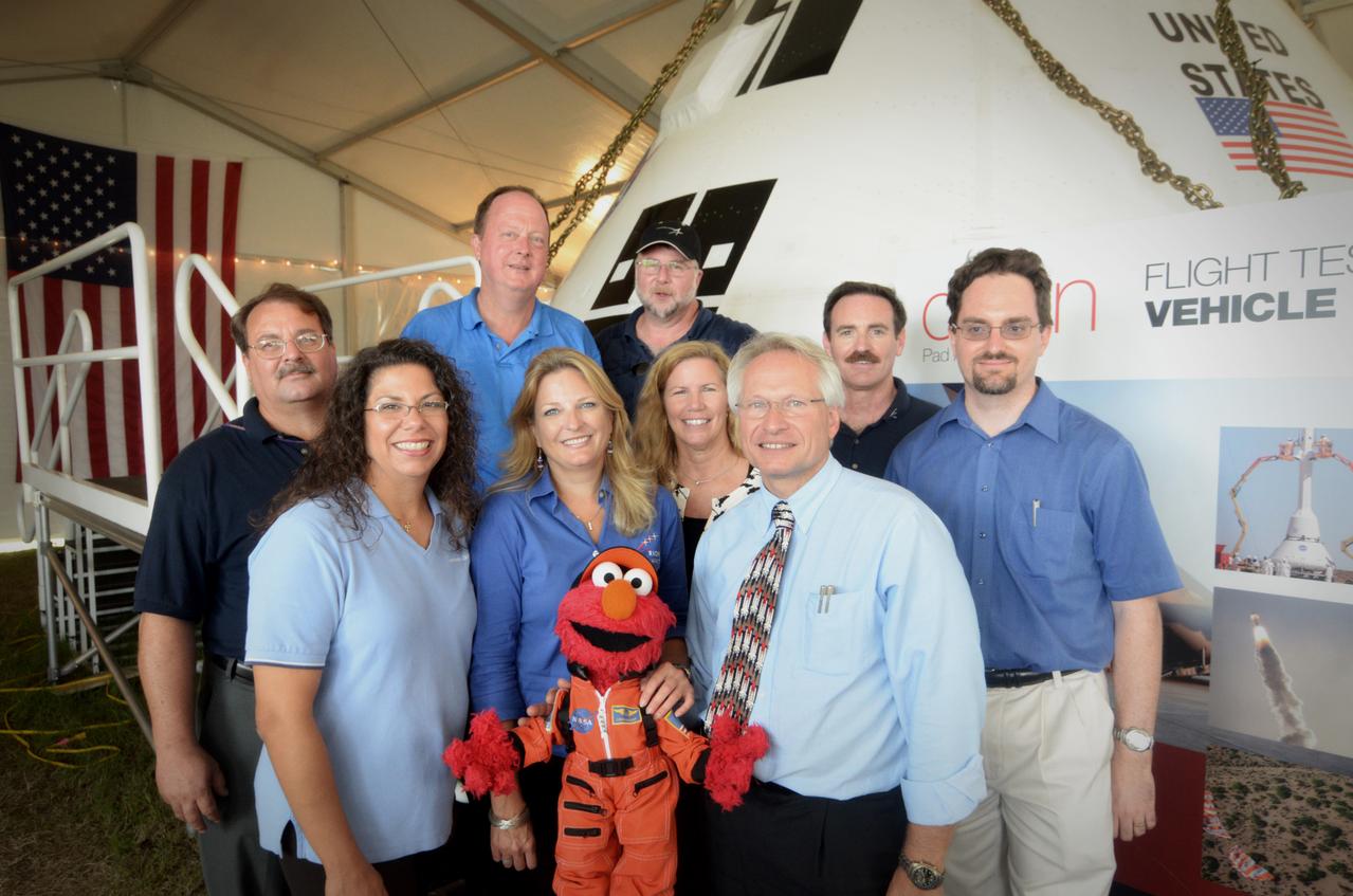 The Orion crew module flown on NASA’s Pad Abort-1 (PA-1) flight test is shown on display at an event at Kennedy Space Center in Florida on July 8, 2011 before moving into the Operations &amp; Checkout (O&amp;C) Building.  Part of Batch image transfer from Flickr.