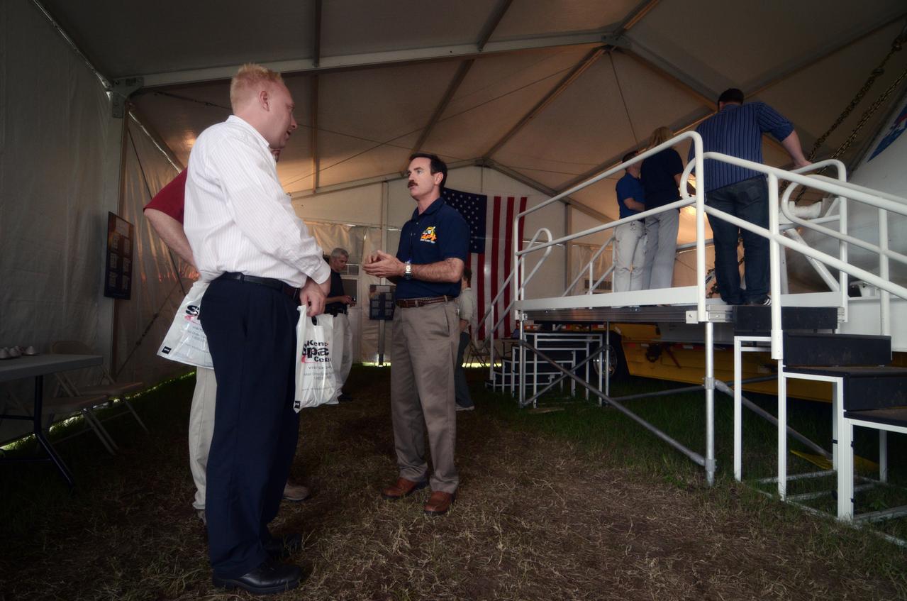 The Orion crew module flown on NASA’s Pad Abort-1 (PA-1) flight test is shown on display at an event at Kennedy Space Center in Florida on July 9, 2011 before moving into the Operations & Checkout (O&C) Building.  Part of Batch image transfer from Flickr.