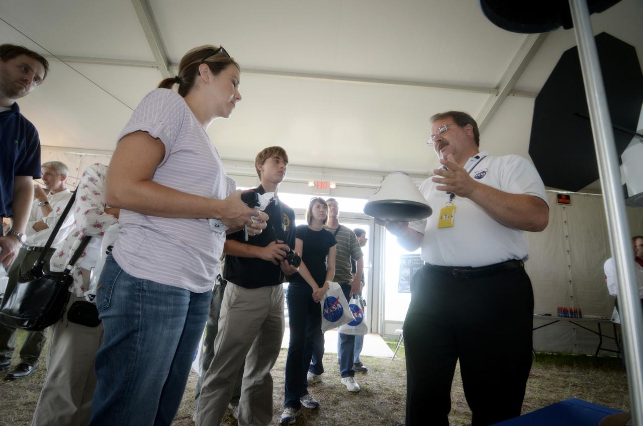 The Orion crew module flown on NASA’s Pad Abort-1 (PA-1) flight test is shown on display at an event at Kennedy Space Center in Florida on July 9, 2011 before moving into the Operations &amp; Checkout (O&amp;C) Building.  Part of Batch image transfer from Flickr.