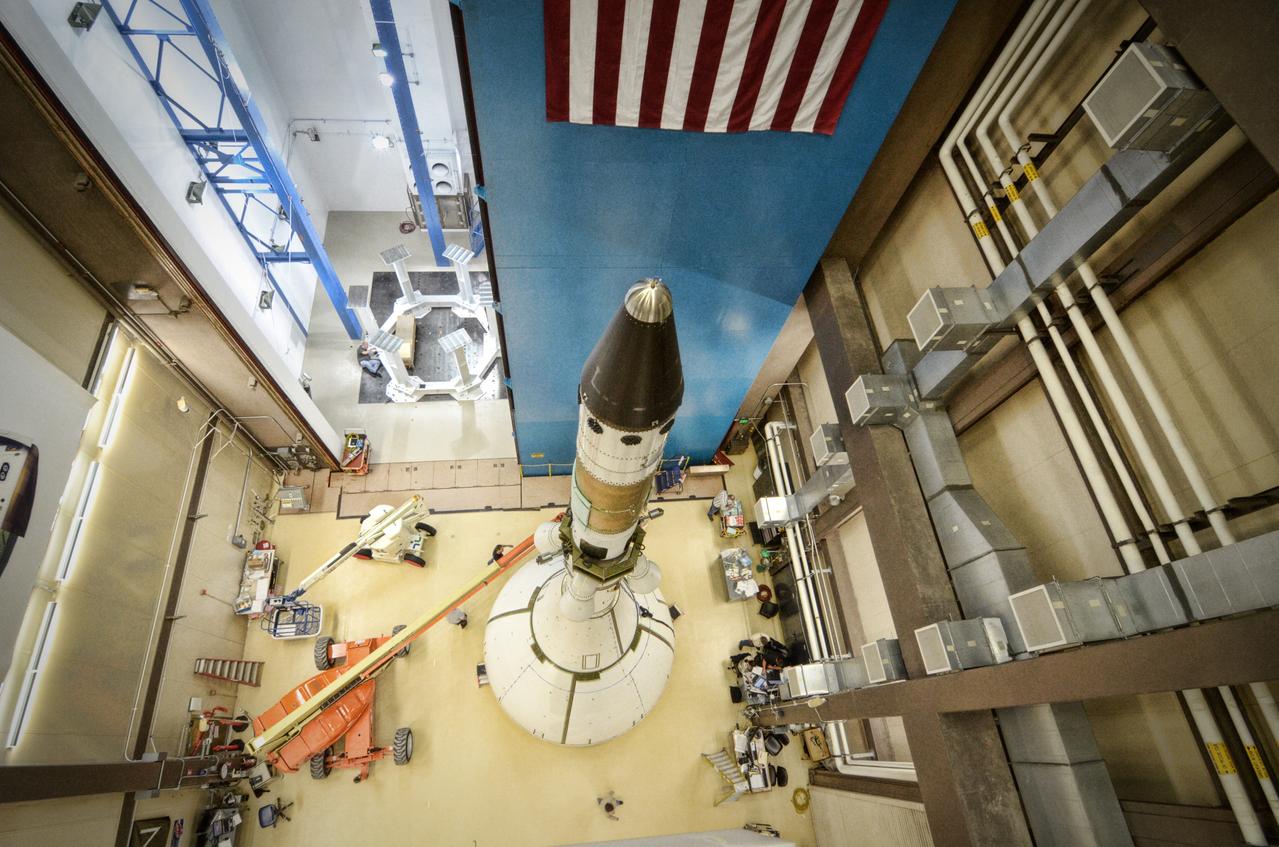 The Orion ground test vehicle is prepared for the Launch Abort Vehicle Configuration Test at Lockheed Martin's facilities in Denver on Sept. 15, 2011. For this test, the vehicle was covered with fillets and ogive panels that resemble the vehicle's launch configuration. The spacecraft underwent testing at sound pressure levels that emulate those experienced at launch and in the event an abort is needed to carry the crew to safety away from a potential problem on the launch pad or during ascent. Part of Batch image transfer from Flickr.