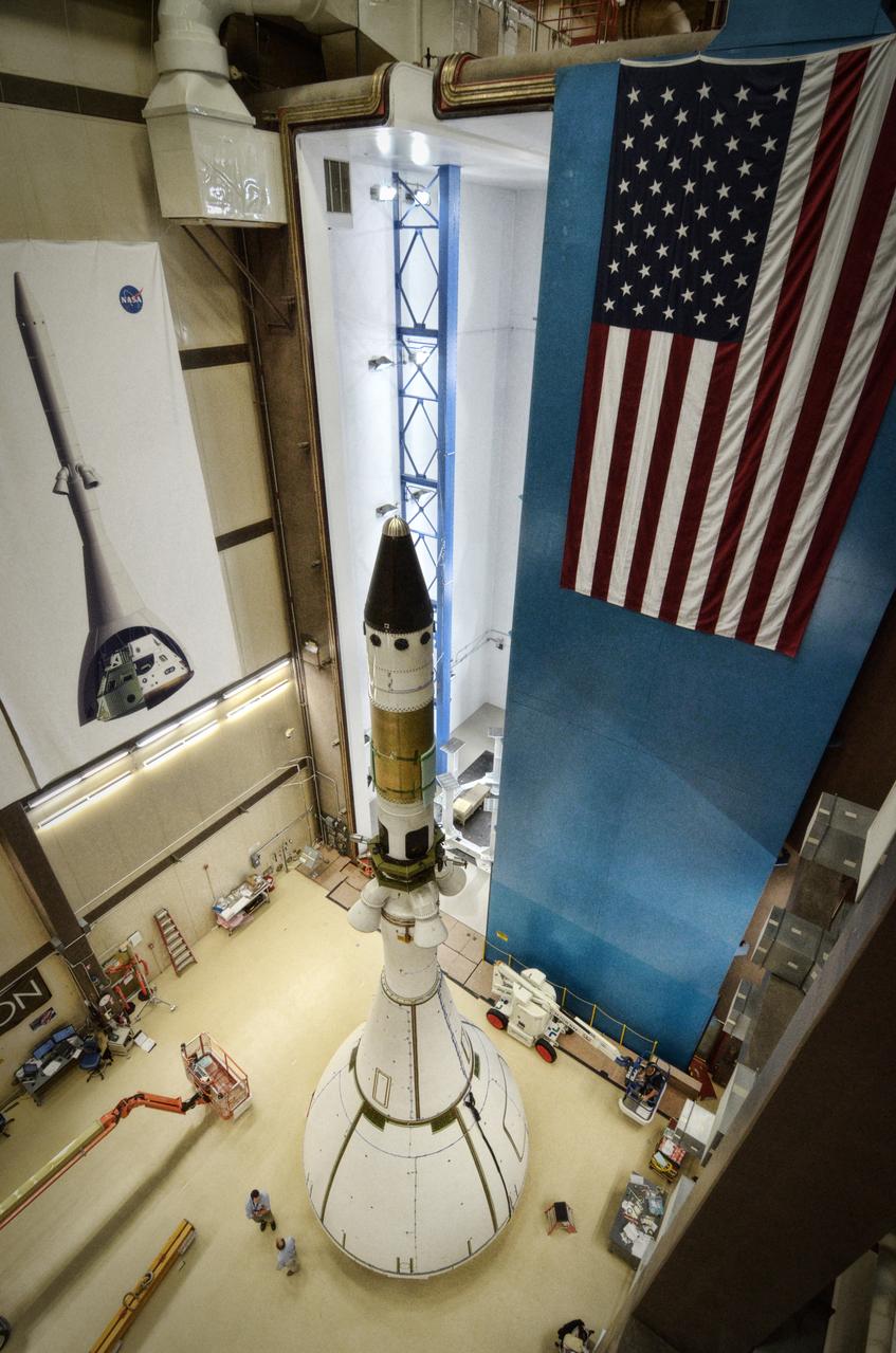 The Orion ground test vehicle is prepared for the Launch Abort Vehicle Configuration Test at Lockheed Martin's facilities in Denver on Sept. 15, 2011. For this test, the vehicle was covered with fillets and ogive panels that resemble the vehicle's launch configuration. The spacecraft underwent testing at sound pressure levels that emulate those experienced at launch and in the event an abort is needed to carry the crew to safety away from a potential problem on the launch pad or during ascent. Part of Batch image transfer from Flickr.