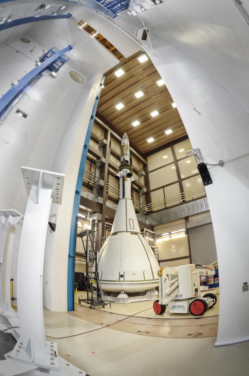 The Orion ground test vehicle is prepared for the Launch Abort Vehicle Configuration Test at Lockheed Martin's facilities in Denver on Sept. 15, 2011. For this test, the vehicle was covered with fillets and ogive panels that resemble the vehicle's launch configuration. The spacecraft underwent testing at sound pressure levels that emulate those experienced at launch and in the event an abort is needed to carry the crew to safety away from a potential problem on the launch pad or during ascent. Part of Batch image transfer from Flickr.