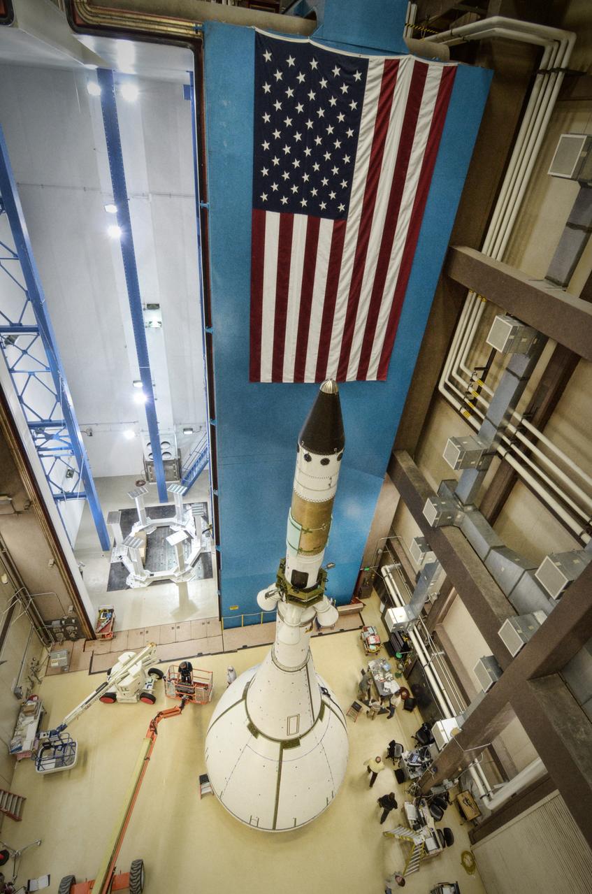 The Orion ground test vehicle is prepared for the Launch Abort Vehicle Configuration Test at Lockheed Martin's facilities in Denver on Sept. 15, 2011. For this test, the vehicle was covered with fillets and ogive panels that resemble the vehicle's launch configuration. The spacecraft underwent testing at sound pressure levels that emulate those experienced at launch and in the event an abort is needed to carry the crew to safety away from a potential problem on the launch pad or during ascent. Part of Batch image transfer from Flickr.