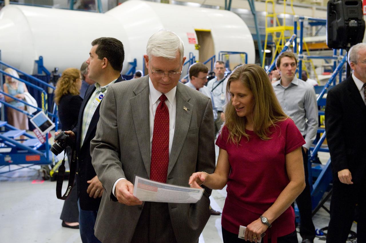 JSC Director Mike Coats tours the Orion mockups in Bldg. 9 at Johnson Space Center in Houston followed by a short Q&amp;A in front of the mockup on Sept. 26, 2011. Part of Batch image transfer from Flickr. 