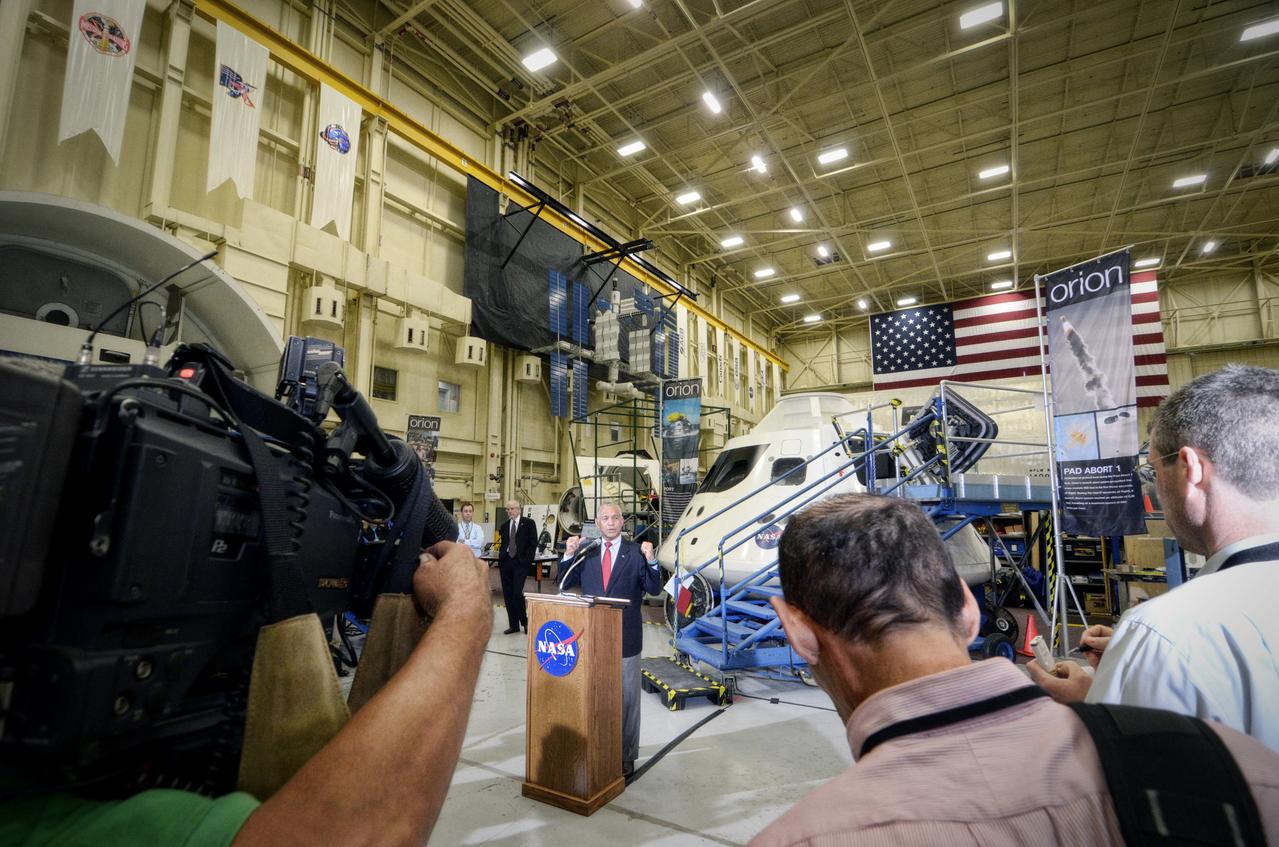 NASA Administrator Charlie Bolden tours the Orion mockups in Bldg. 9 at Johnson Space Center in Houston followed by a short Q&amp;A in front of the mockup on Sept. 26, 2011. Part of Batch image transfer from Flickr. 